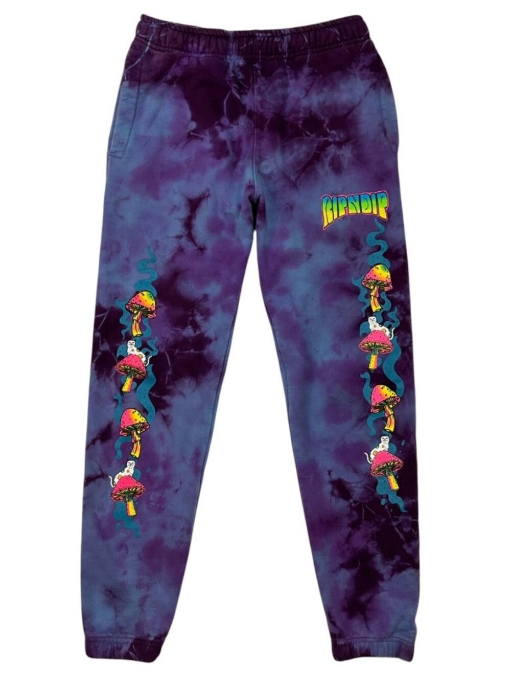 Dolls Kill RIPNDIP Psychedelic Sweatpant Jogger XS Purple Tie Dye Graphics